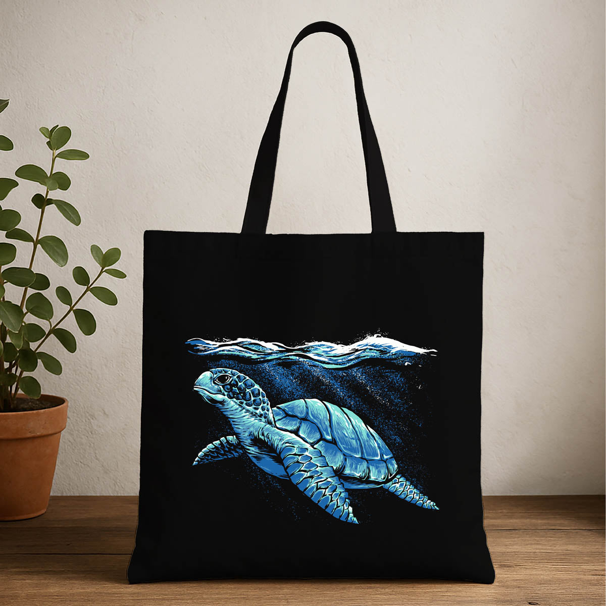 Blue Turtle Ocean Theme Tote Bag 2