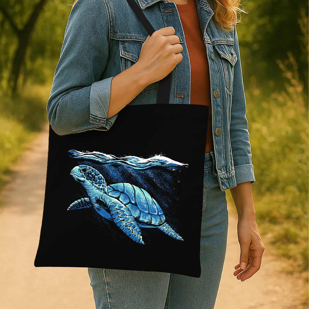 Blue Turtle Ocean Theme Tote Bag 3