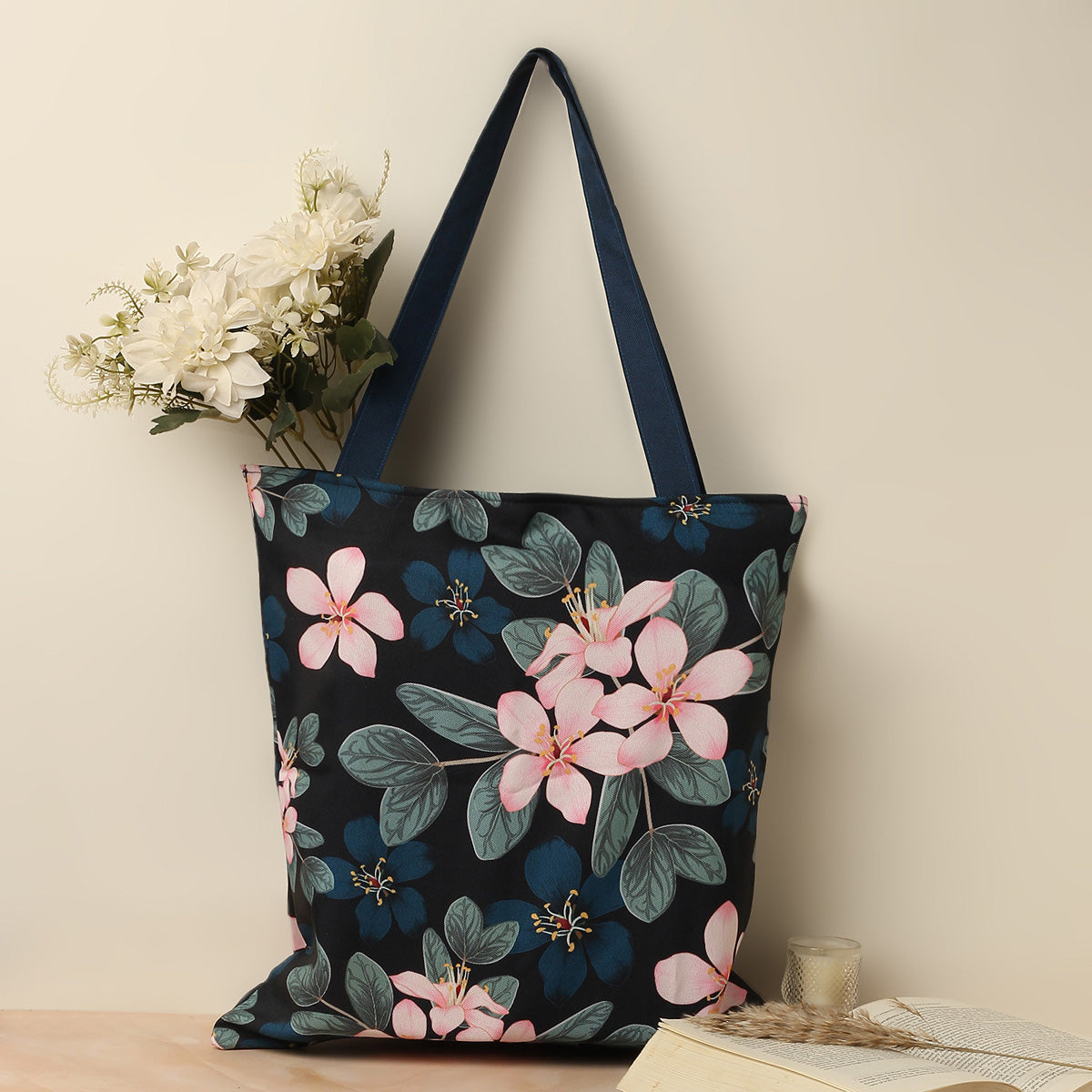 Midnight Bloom Cotton Canvas Tote Bags 2
