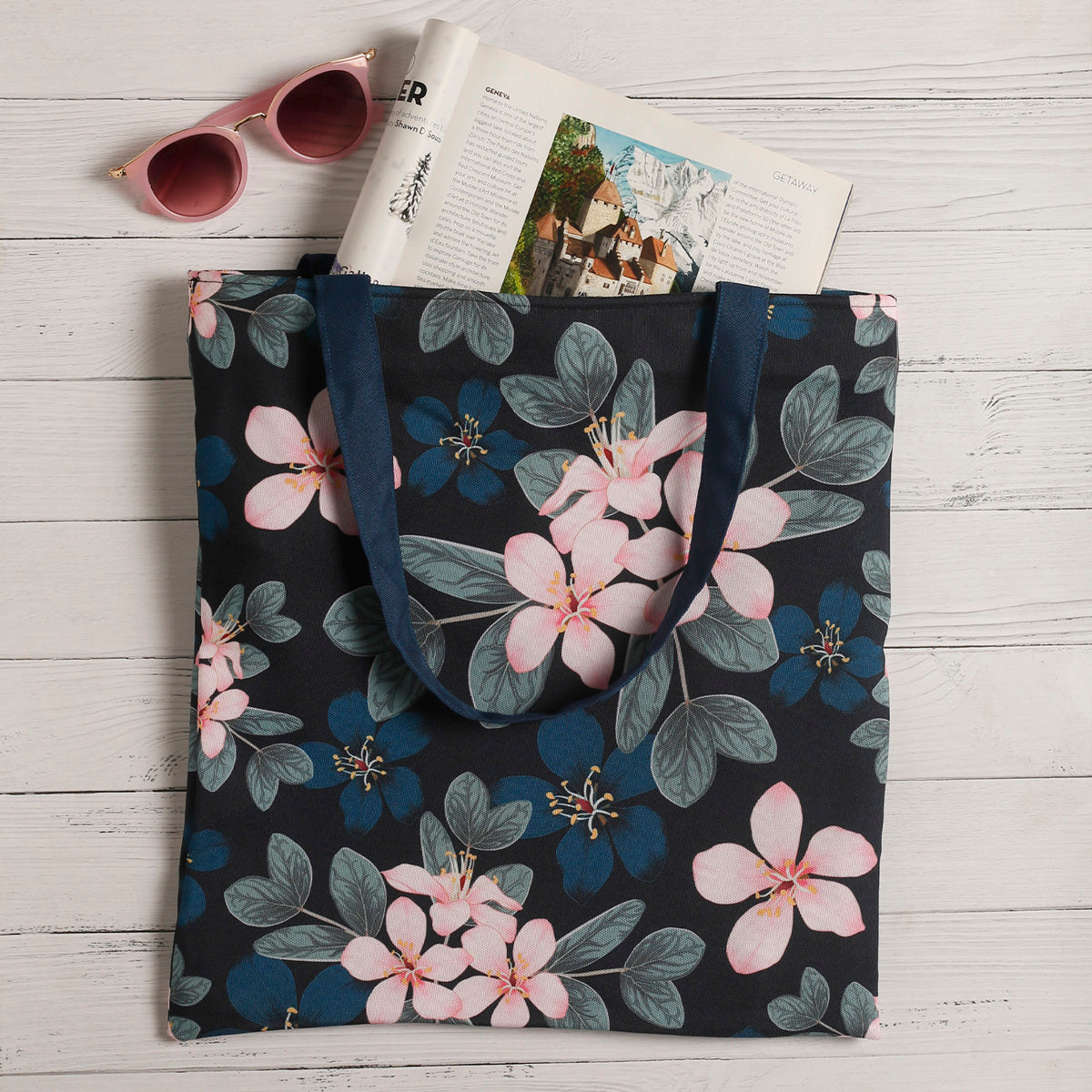 Midnight Bloom Cotton Canvas Tote Bags 3