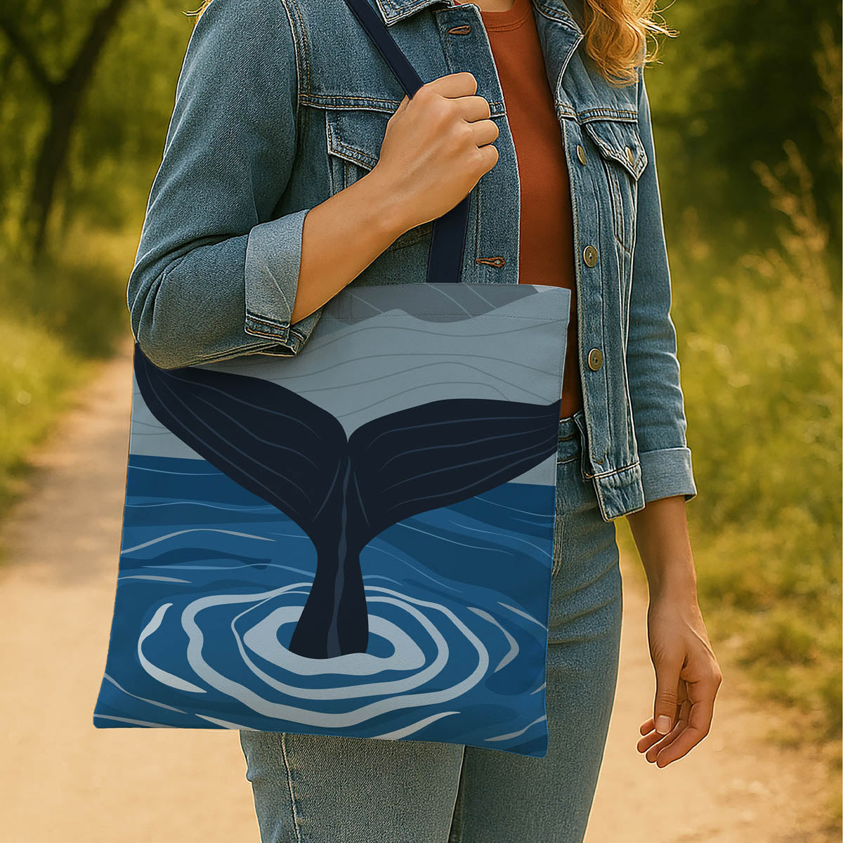 Cute Sperm Whale Ocean Theme Tote Bag 4