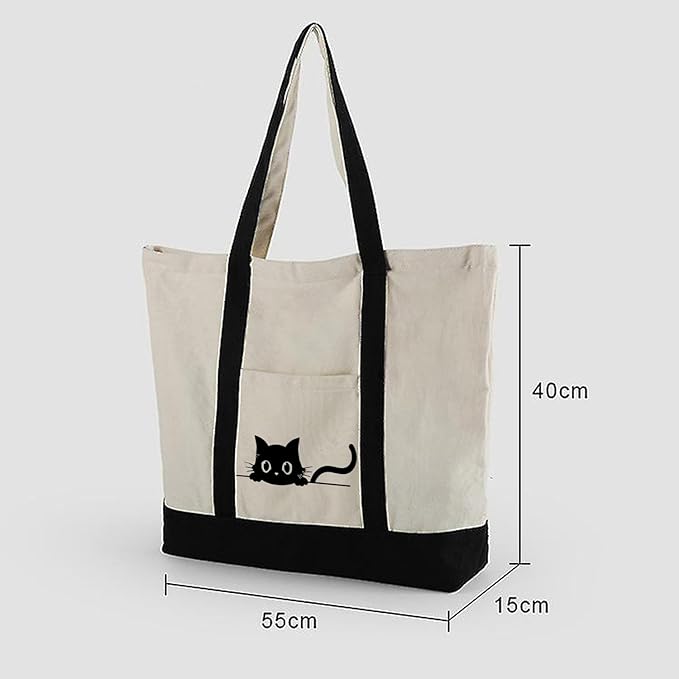 Cat Embroidered Beach Tote Bag 5