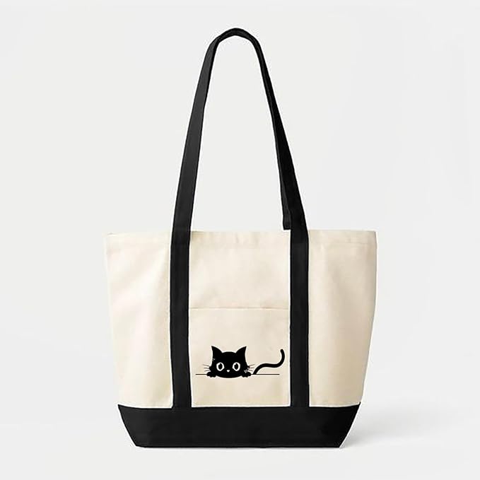 Cat Embroidered Beach Tote Bag 4