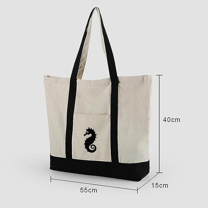SeaHorse Embroidered Beach Tote Bag 4