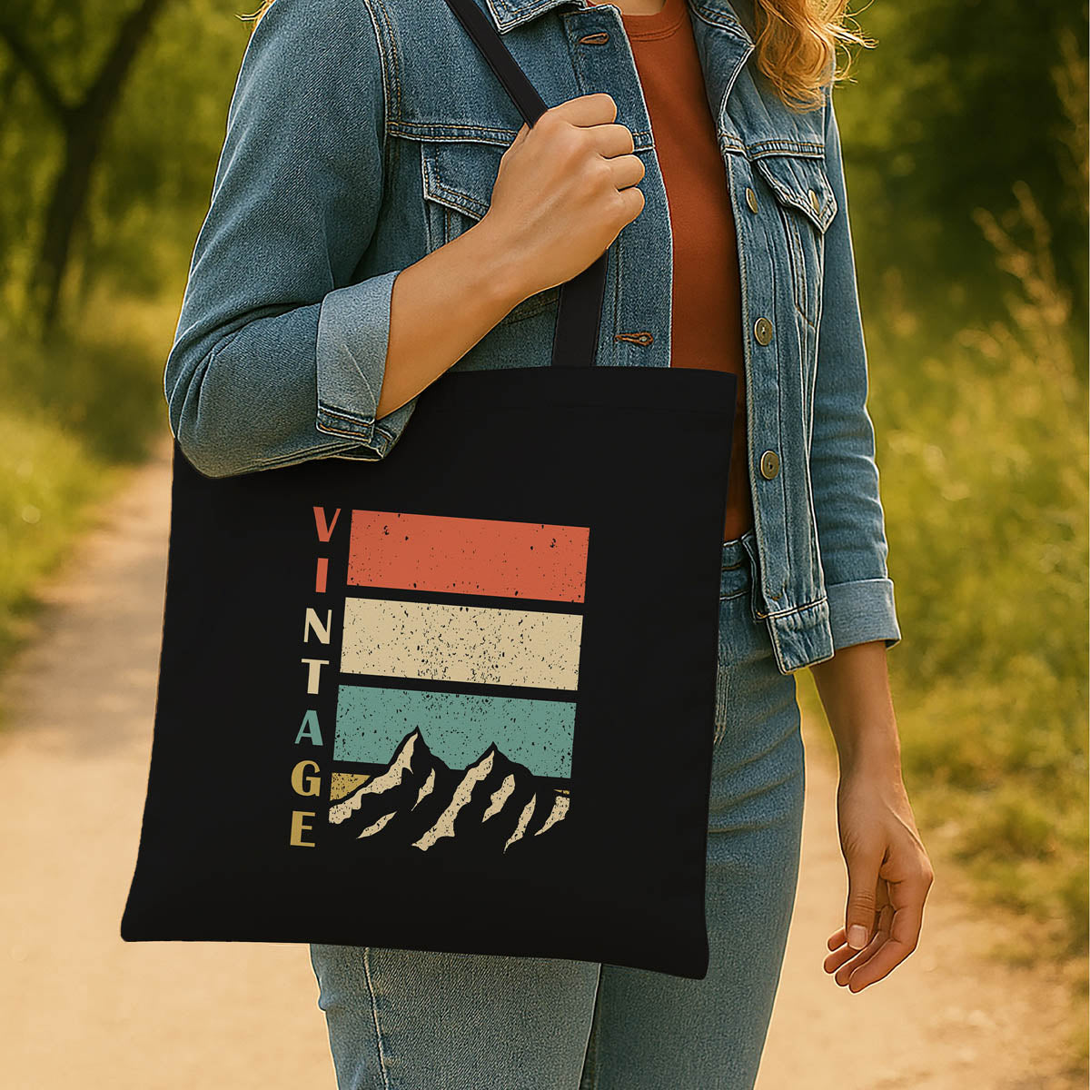 Vintage Mountain Art Canvas Tote Bag 2