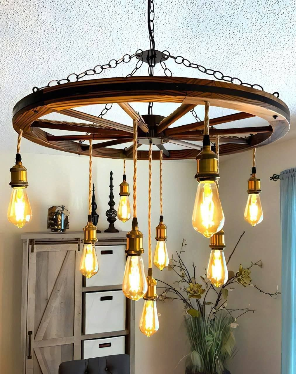 Farmhouse Lighting: Wrought Iron and Wood Chandeliers