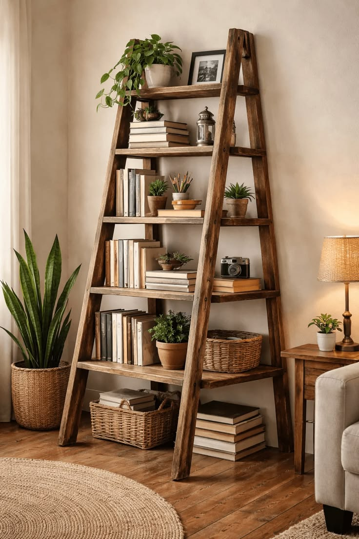 Use Repurposed Wooden Ladders for Cozy Textiles