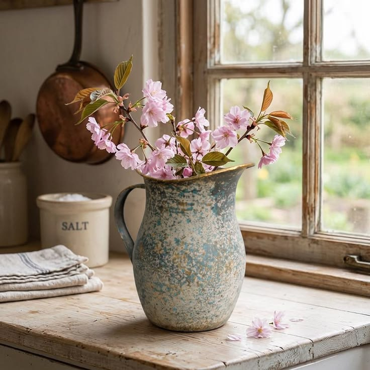 Showcase Faux Florals in Aged Ceramic Crocks