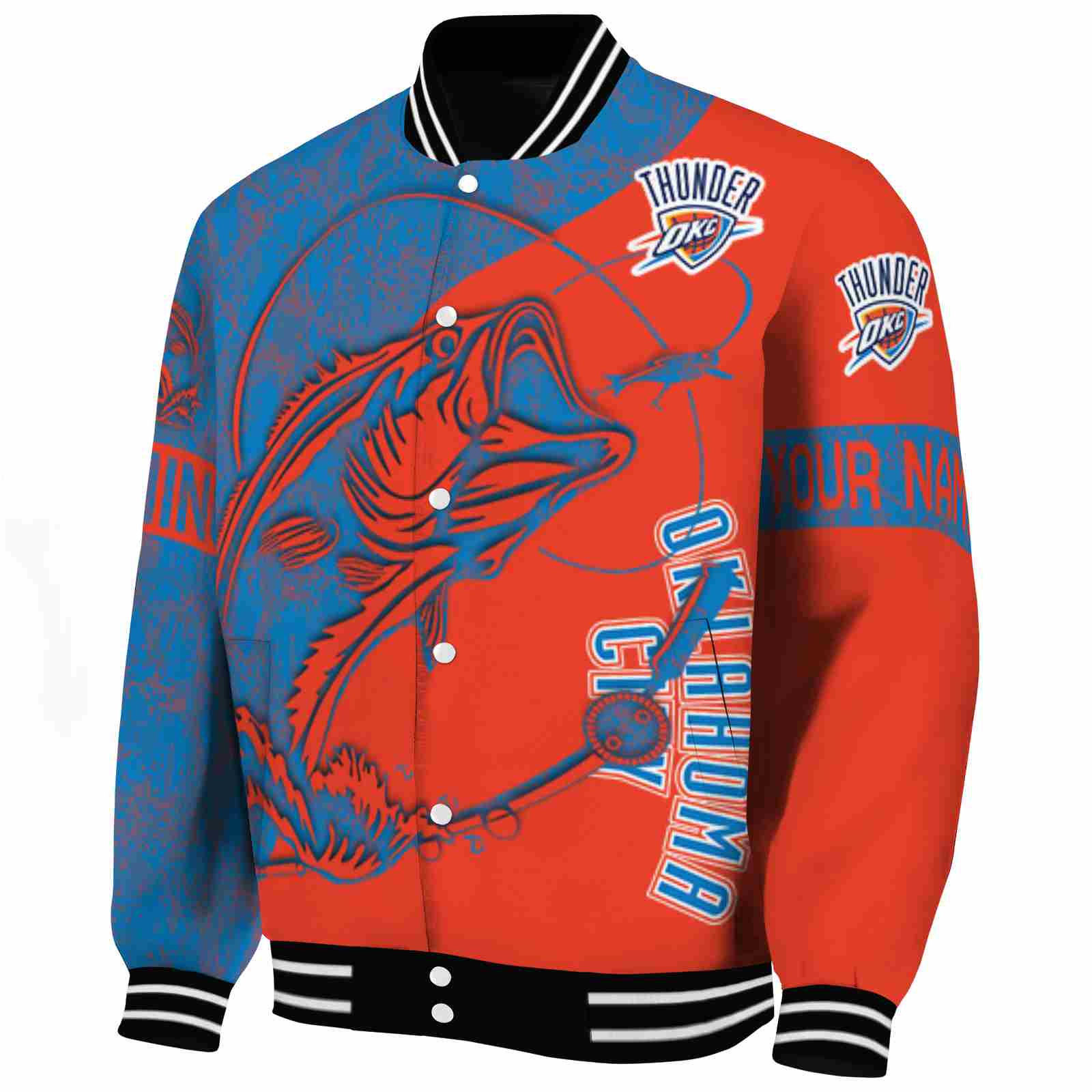 2025 NBA Champs Oklahoma City Thunder Fishing Rod Orange Jacket Custom