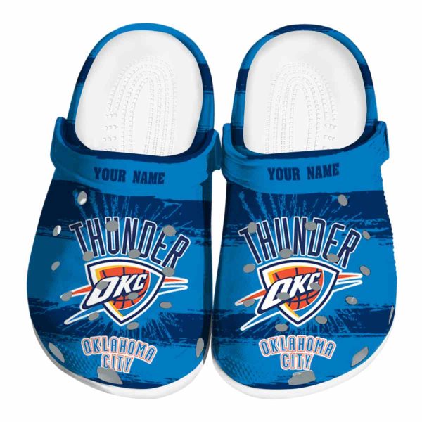 2025 NBA OKC Championship Crocs Personalized Oklahoma City Thunder Paint Splatter Graphics Crocs