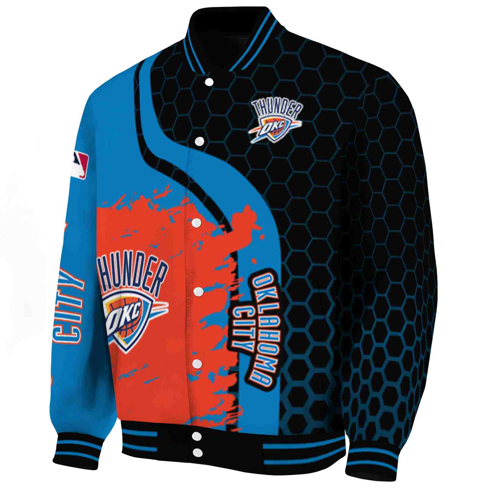 2025 NBA Oklahoma City Thunder Finals Hexagonal Pattern Blue Black Jacket