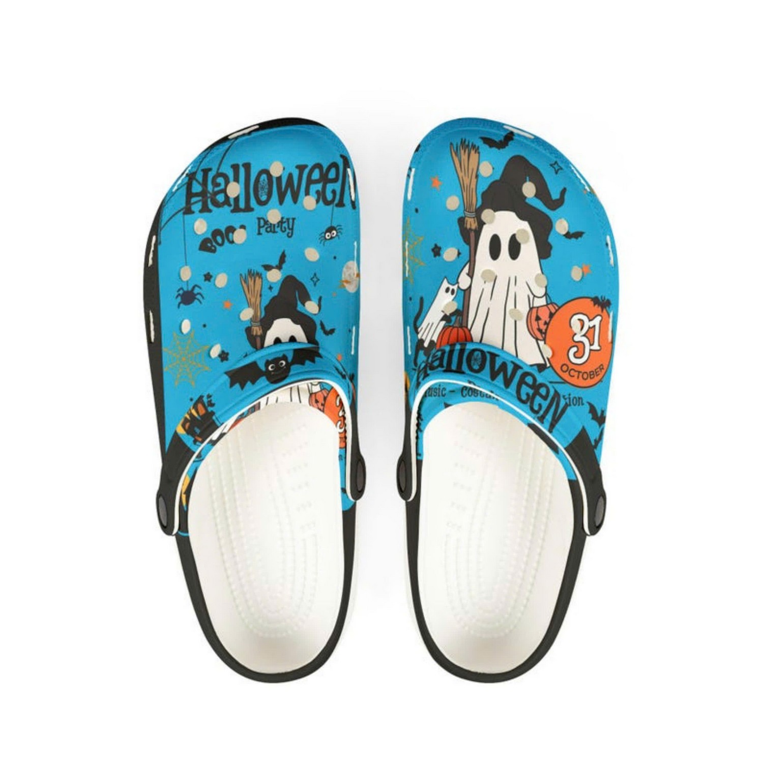 31st October Ghost Witch And Pumpkin Blue Clogs For Kids And Adults