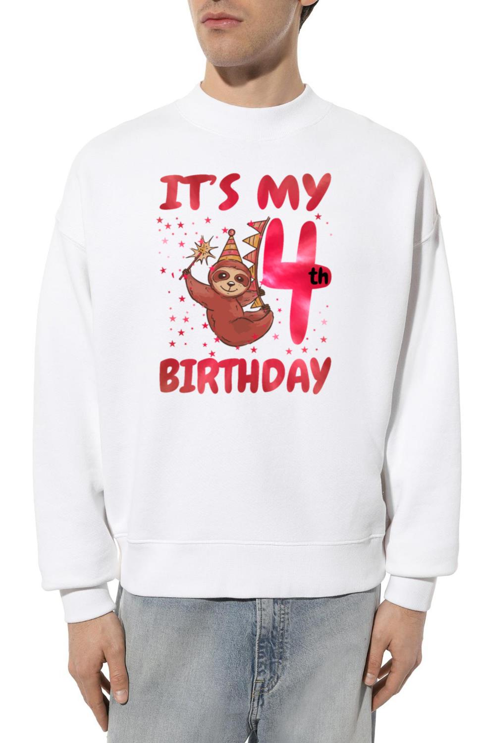 4th Birthday Cute Sloth Party Hat Themed Birthday - Unisex Sweatshirt
