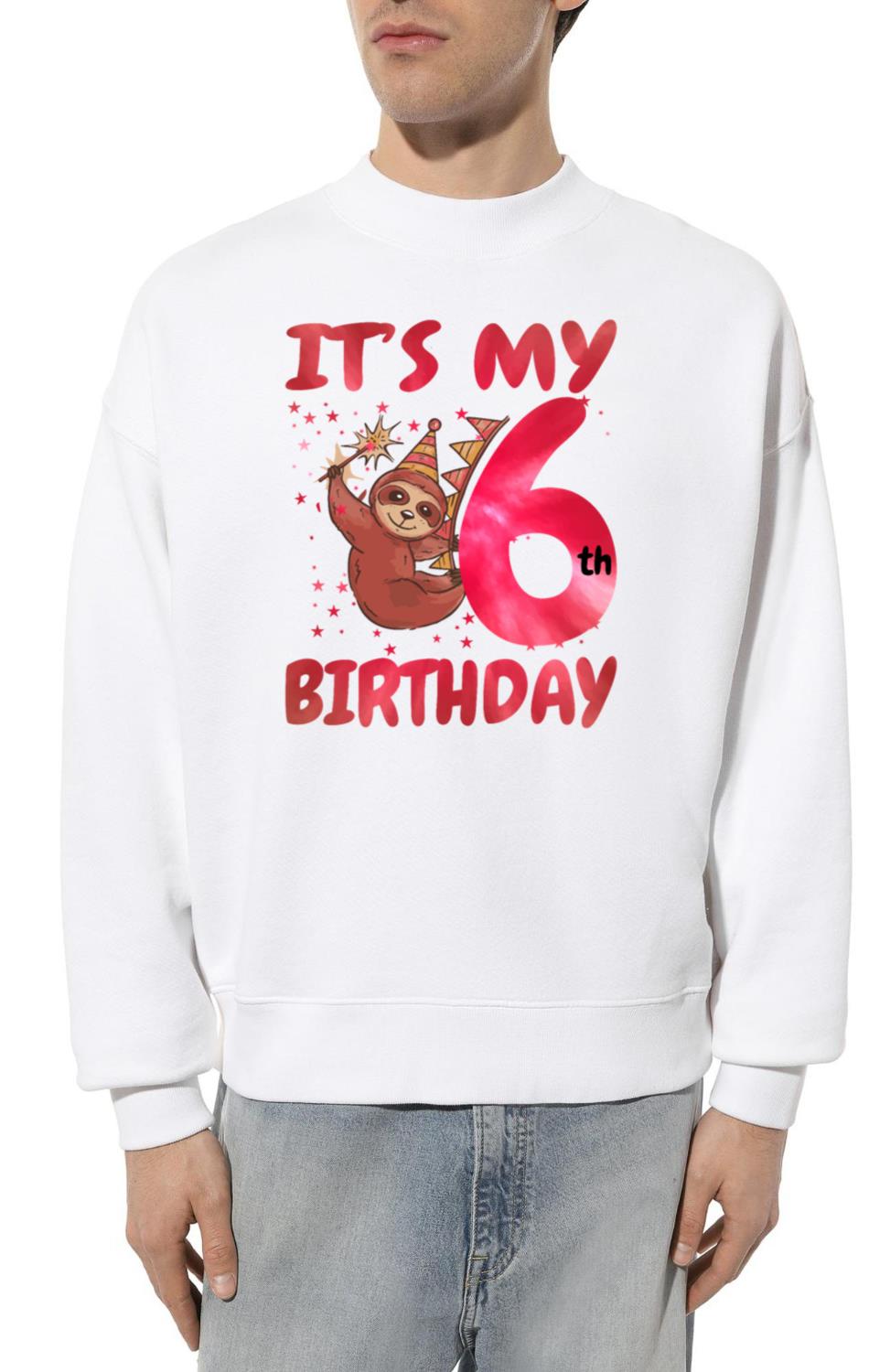 6th Birthday Cute Sloth Party Hat Themed Birthday - Unisex Sweatshirt