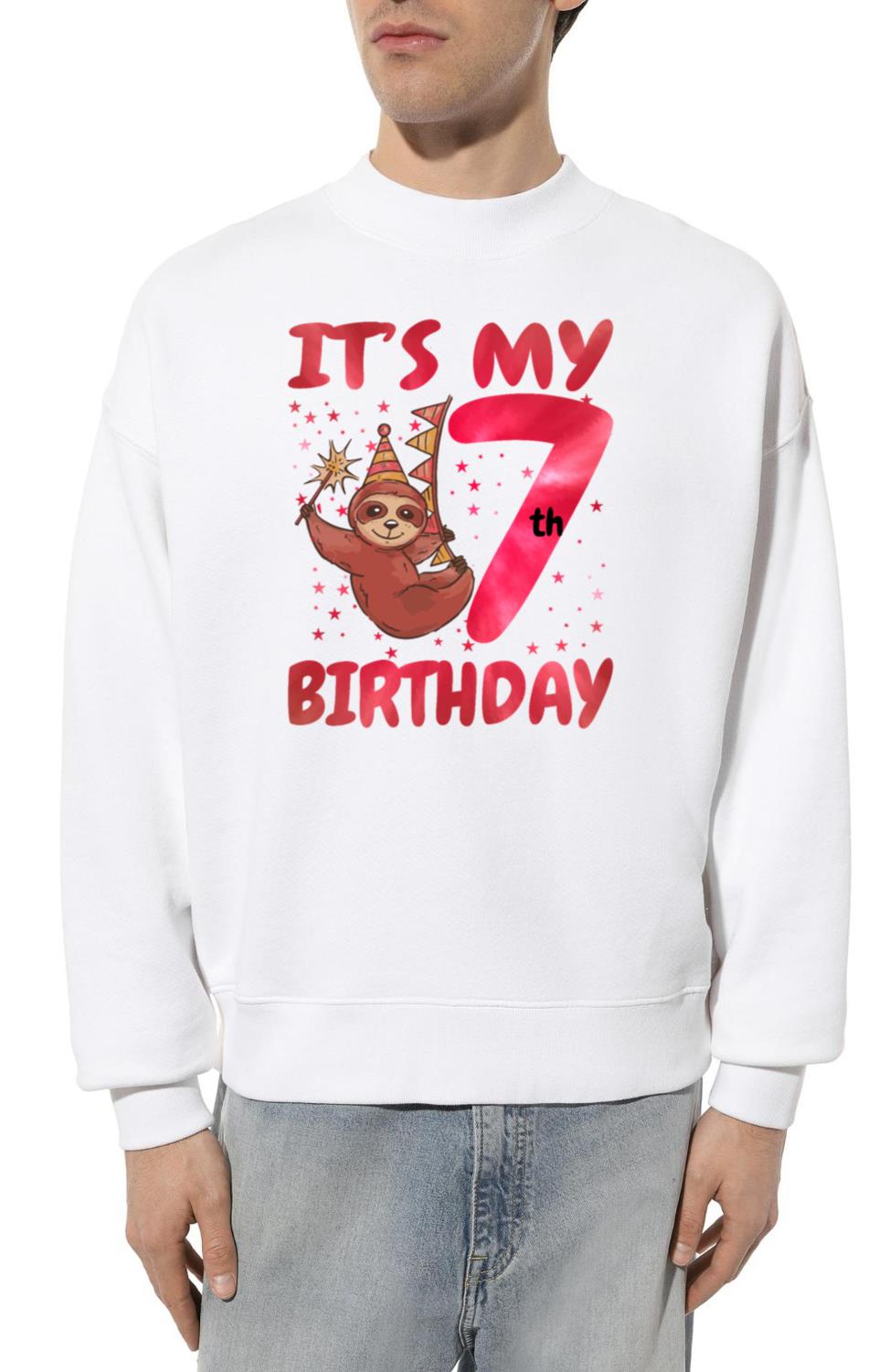 7th Birthday Cute Sloth Party Hat Themed Birthday - Unisex Sweatshirt