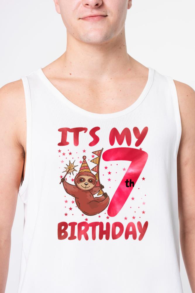 7th Birthday Cute Sloth Party Hat Themed Birthday - Unisex Tank Top