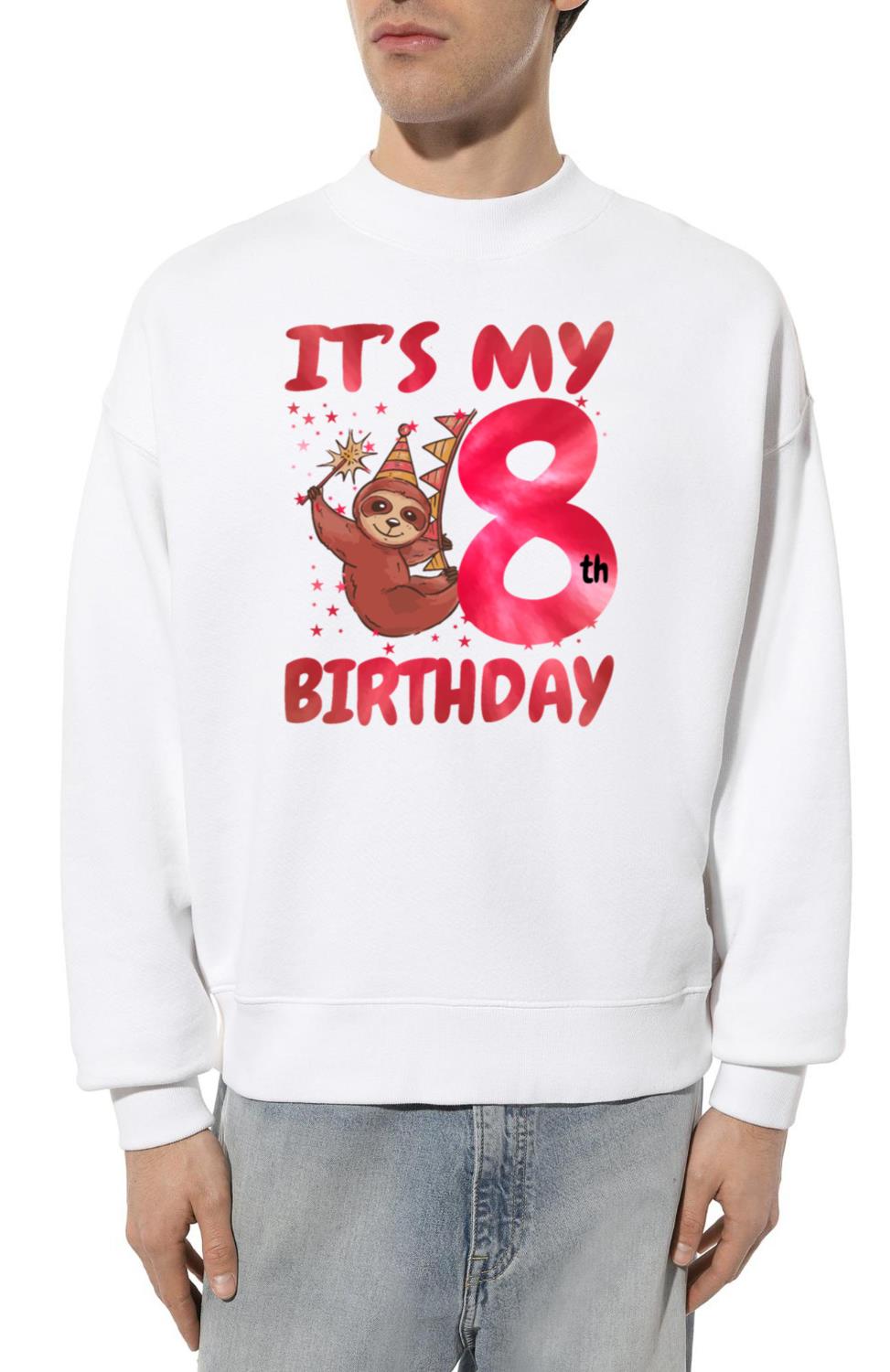 8th Birthday Cute Sloth Party Hat Themed Birthday - Unisex Sweatshirt