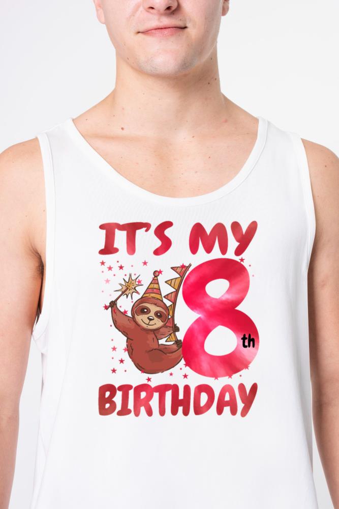 8th Birthday Cute Sloth Party Hat Themed Birthday - Unisex Tank Top