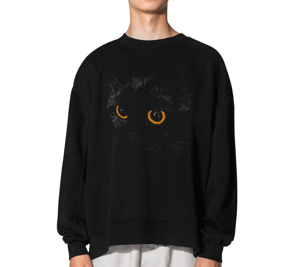 _Black Cat Yellow Eyes_ Jamie's Hand-Drawn - Unisex Sweatshirt