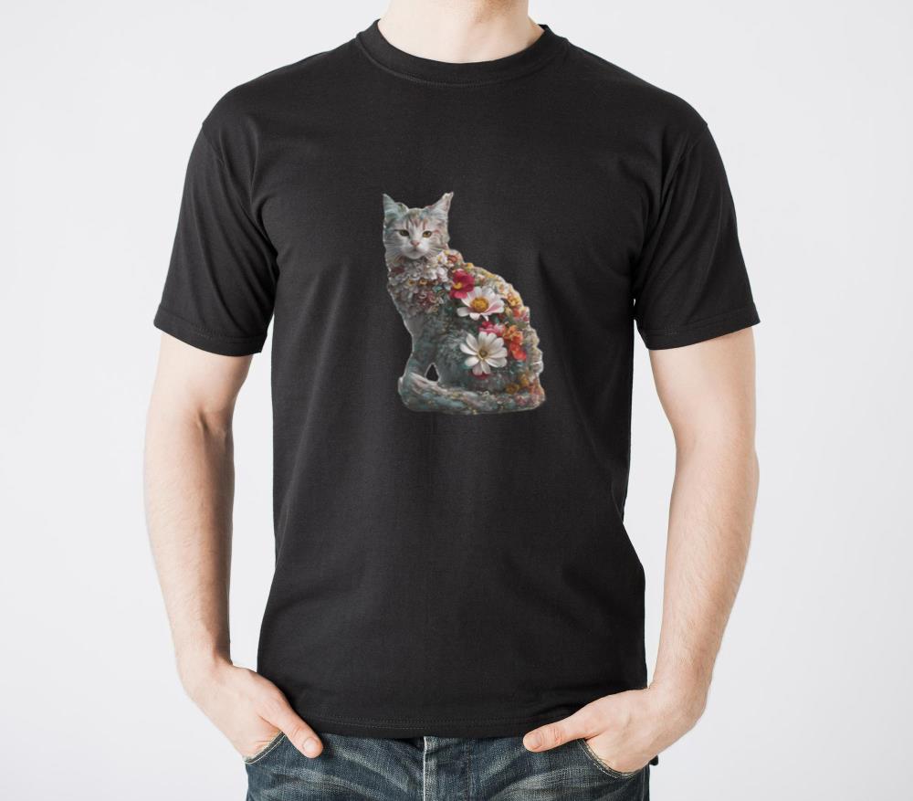 _Cat with Flowers_ A Whimsical Design for T-Shirts T-Shirts