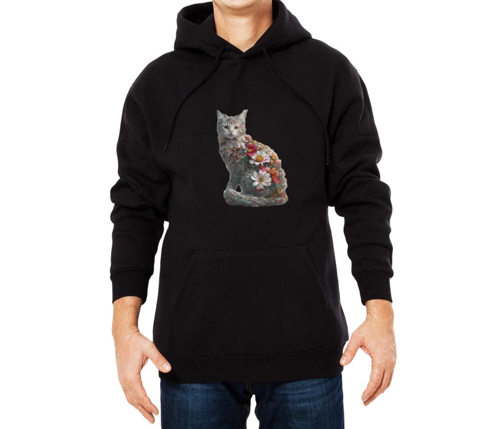 _Cat with Flowers_ A Whimsical Design for T-Shirts - Unisex Hoodie