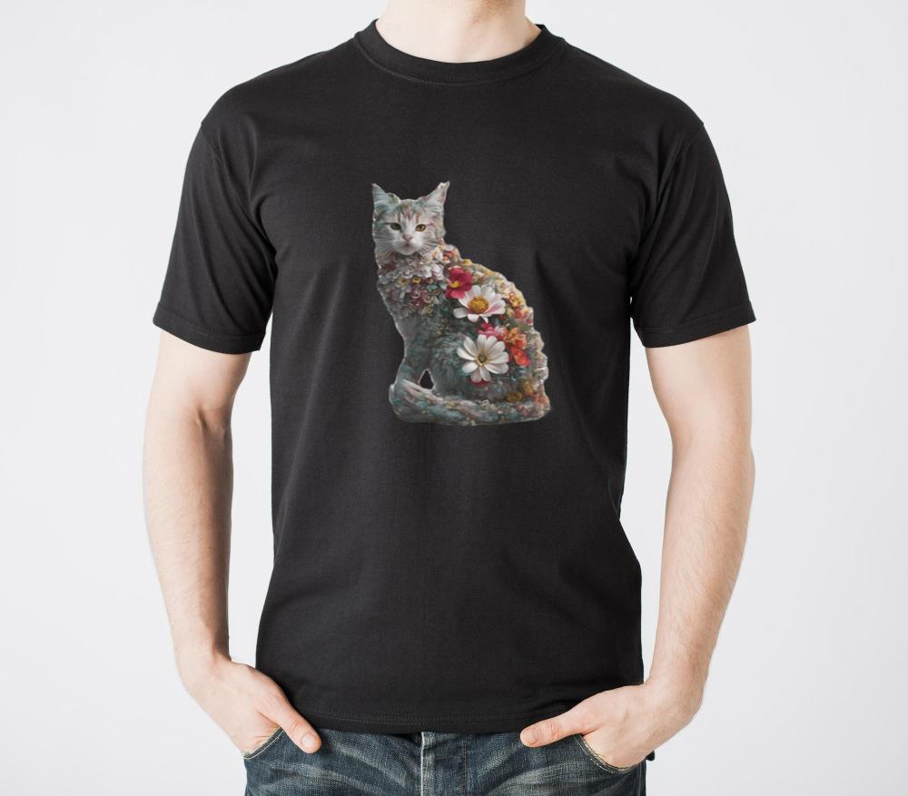 _Cat with Flowers_ A Whimsical Design for T-Shirts - Unisex Standard T-Shirt