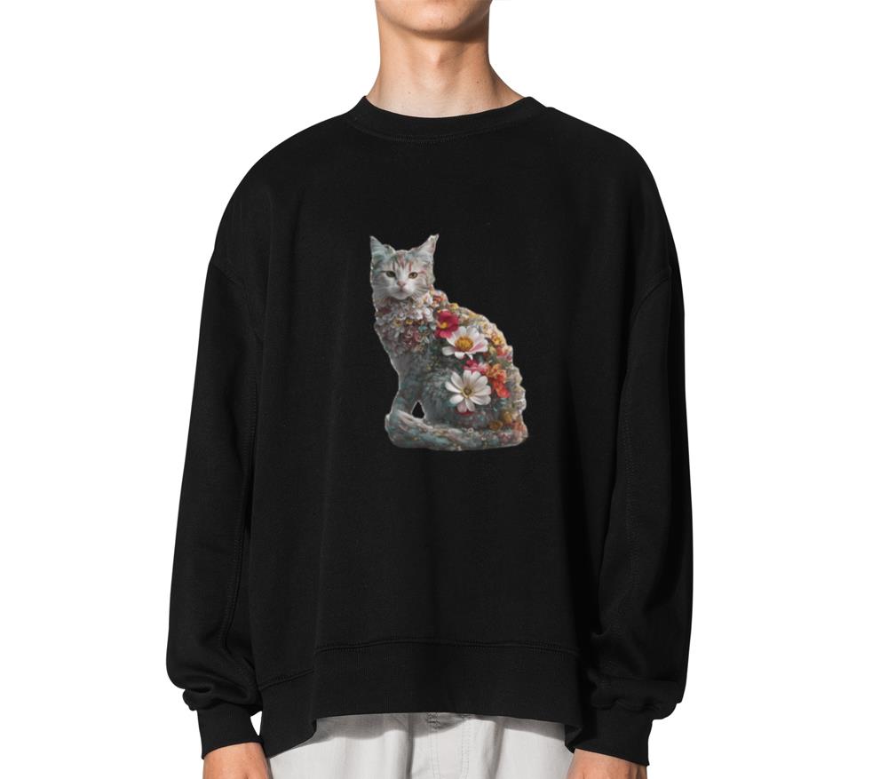_Cat with Flowers_ A Whimsical Design for T-Shirts - Unisex Sweatshirt