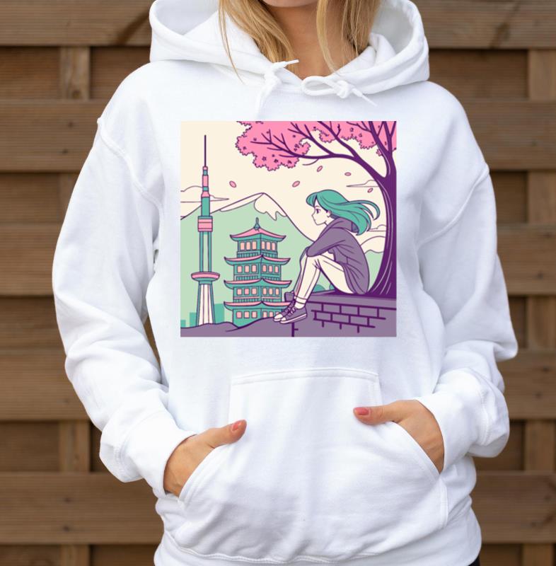 _Peaceful Anime Vibes_ Girl Relaxing with Sakura - Unisex Hoodie