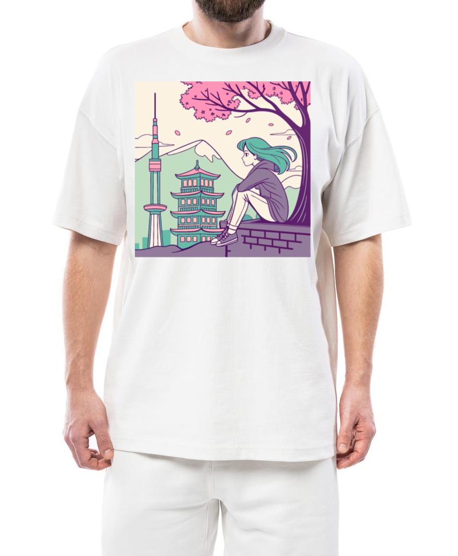 _Peaceful Anime Vibes_ Girl Relaxing with Sakura - Unisex Standard T-Shirt