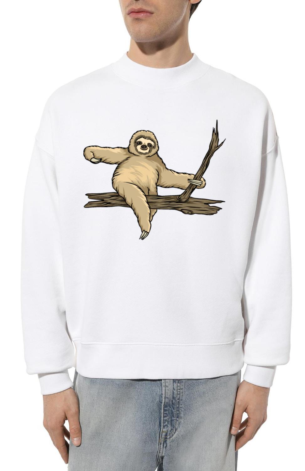A sloth rides a tree branch like a horse - Unisex Sweatshirt