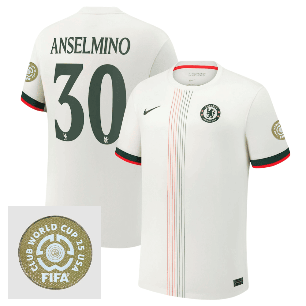 Aarn Anselmino 30 Chelsea 2025/26 FIFA Club World Cup 25 USA Patch Away Men Jersey - White