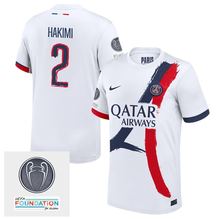 Achraf Hakimi 2 Paris Saint-Germain UEFA Champions League Titleholder 2024/25 Away Men Jersey - White