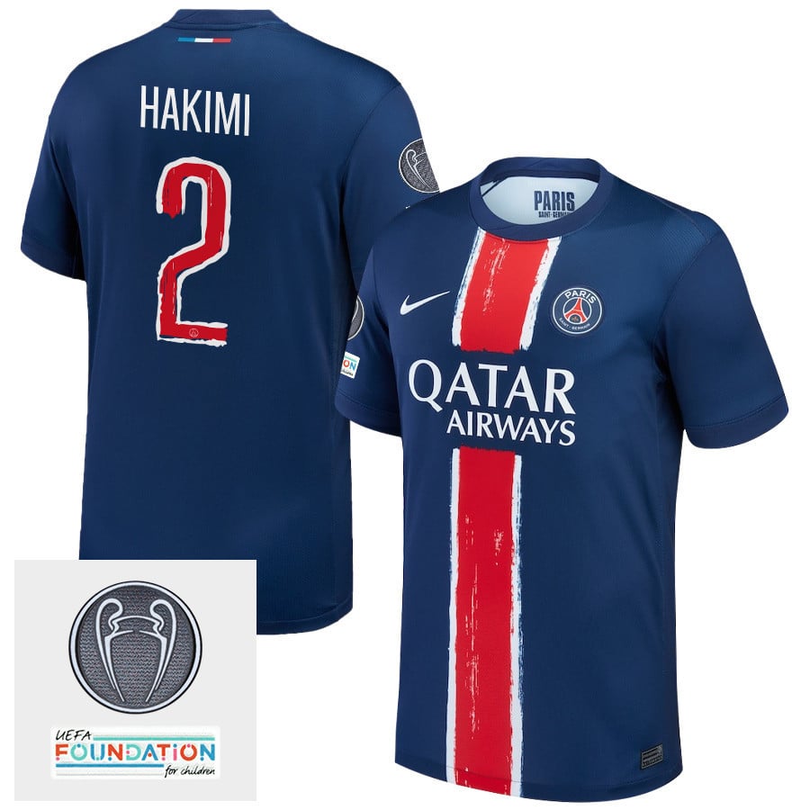 Achraf Hakimi 2 Paris Saint-Germain UEFA Champions League Titleholder 2024/25 Home Men Jersey - Navy