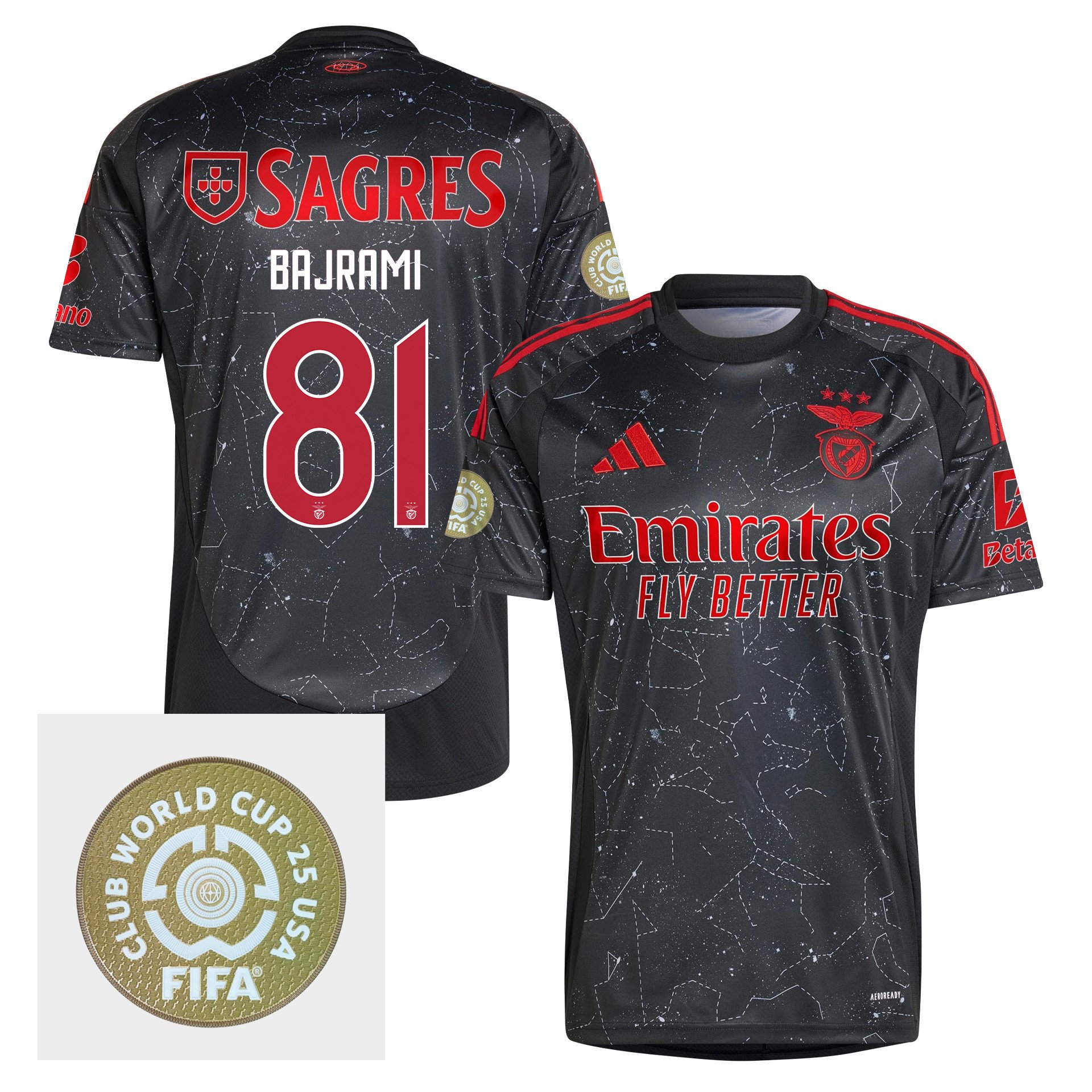 Adrian Bajrami 81 S.L. Benfica 2024/25 FIFA Club World Cup 25 USA Patch Away Men Jersey - Black