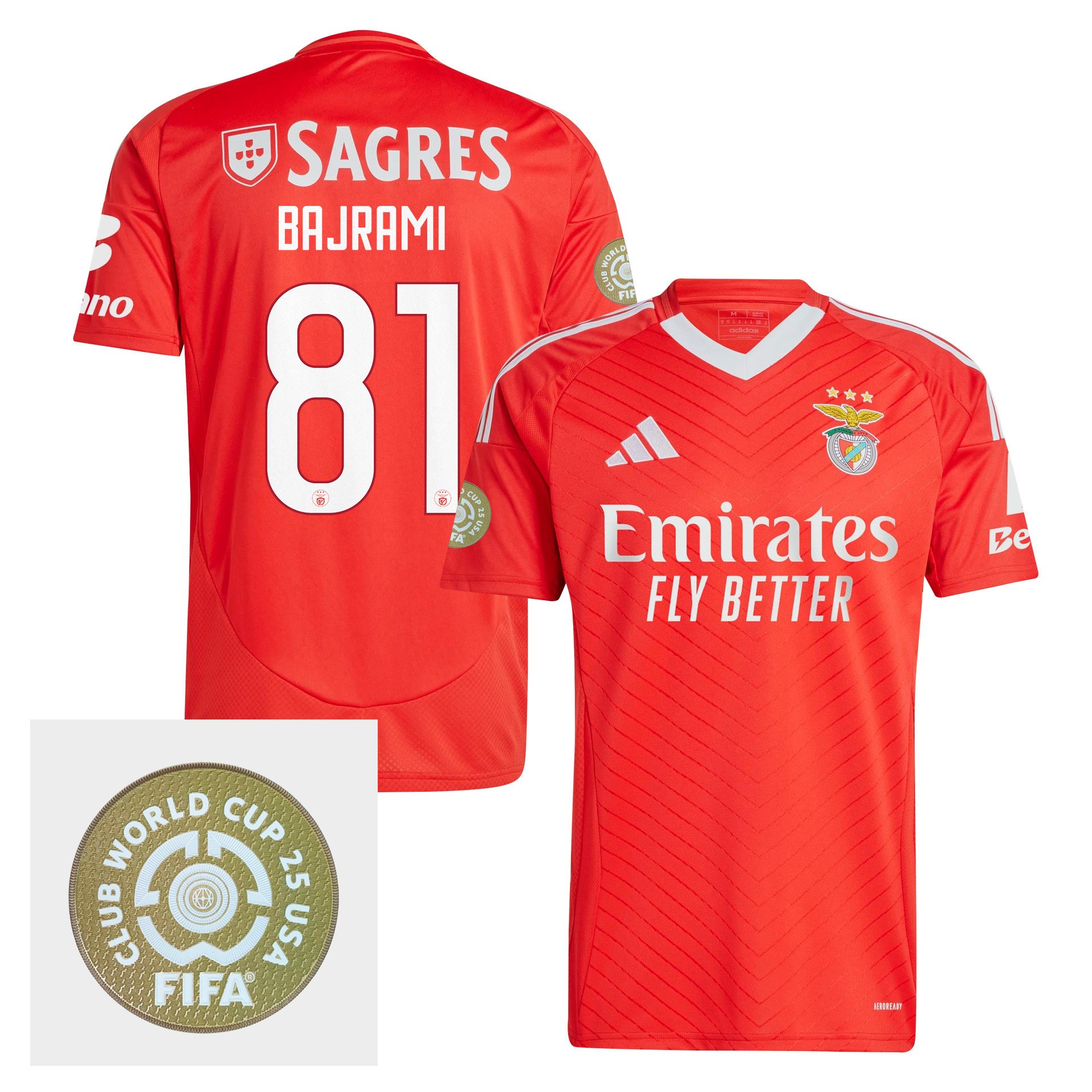 Adrian Bajrami 81 S.L. Benfica 2024/25 FIFA Club World Cup 25 USA Patch Home Men Jersey - Red