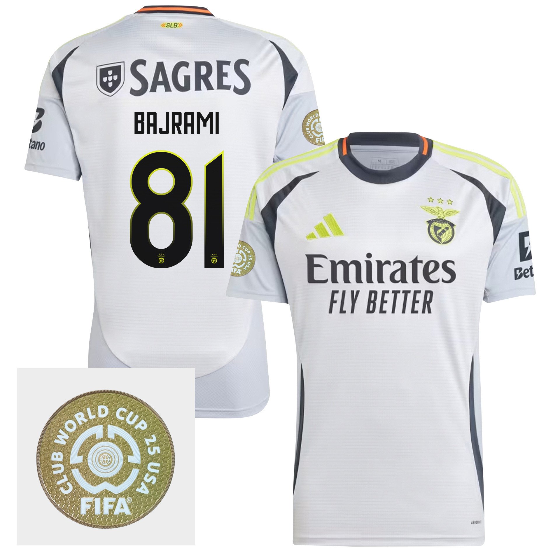 Adrian Bajrami 81 S.L. Benfica 2024/25 FIFA Club World Cup 25 USA Patch Third Men Jersey - White