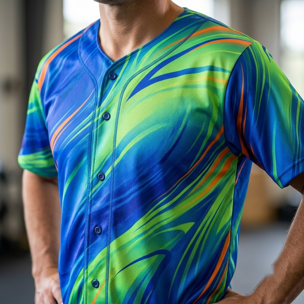 Dynamic Energy Motion Baseball Jersey with Vibrant Color Gradients