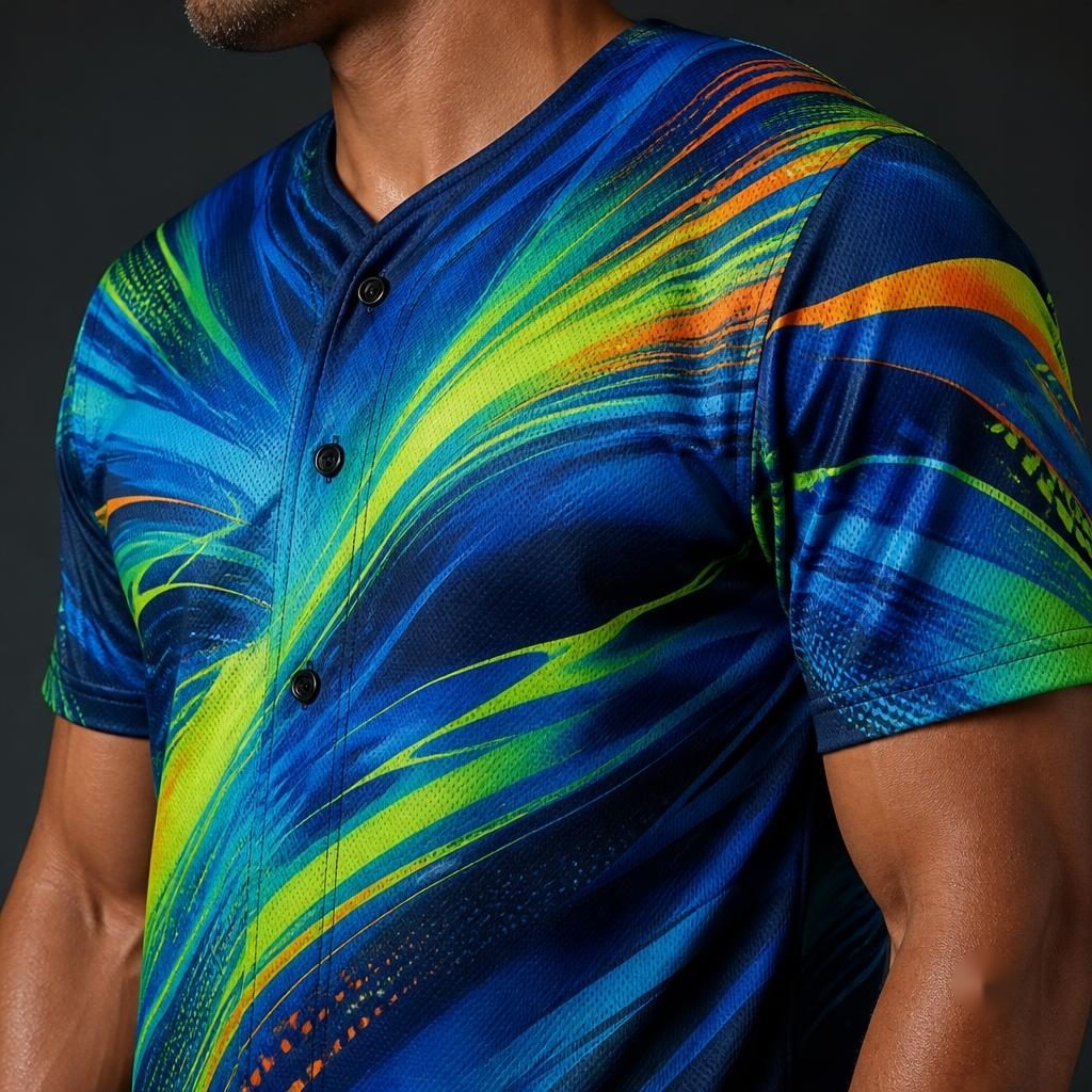 Dynamic Energy Motion Baseball Jersey with Vibrant Color Gradients