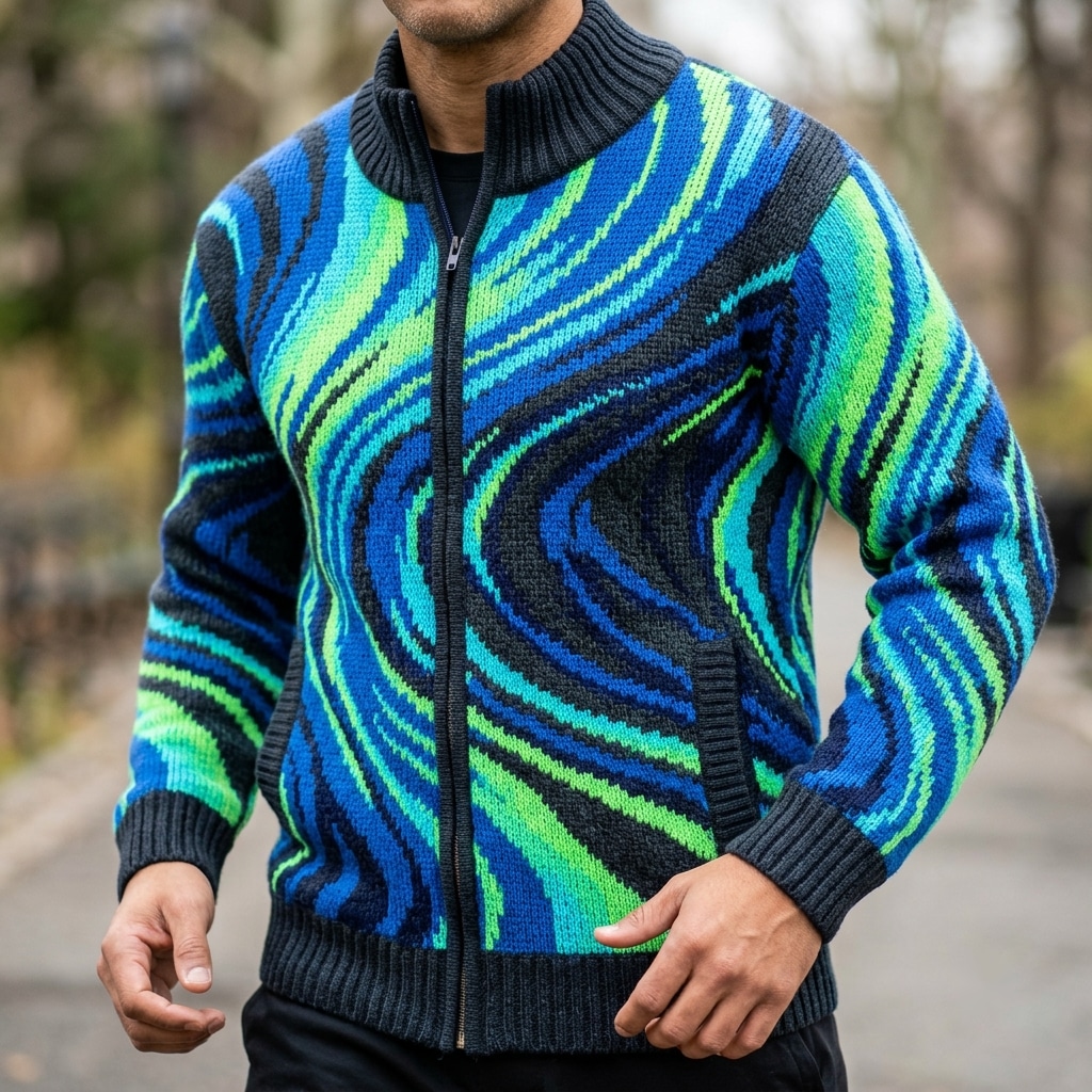 Pulse Motion Voltage Knit Cardigan with Abstract Energy Design