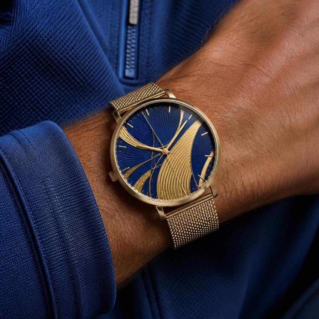 Dynamic Pulse Motion Mesh Strap Quartz Watch-Gold