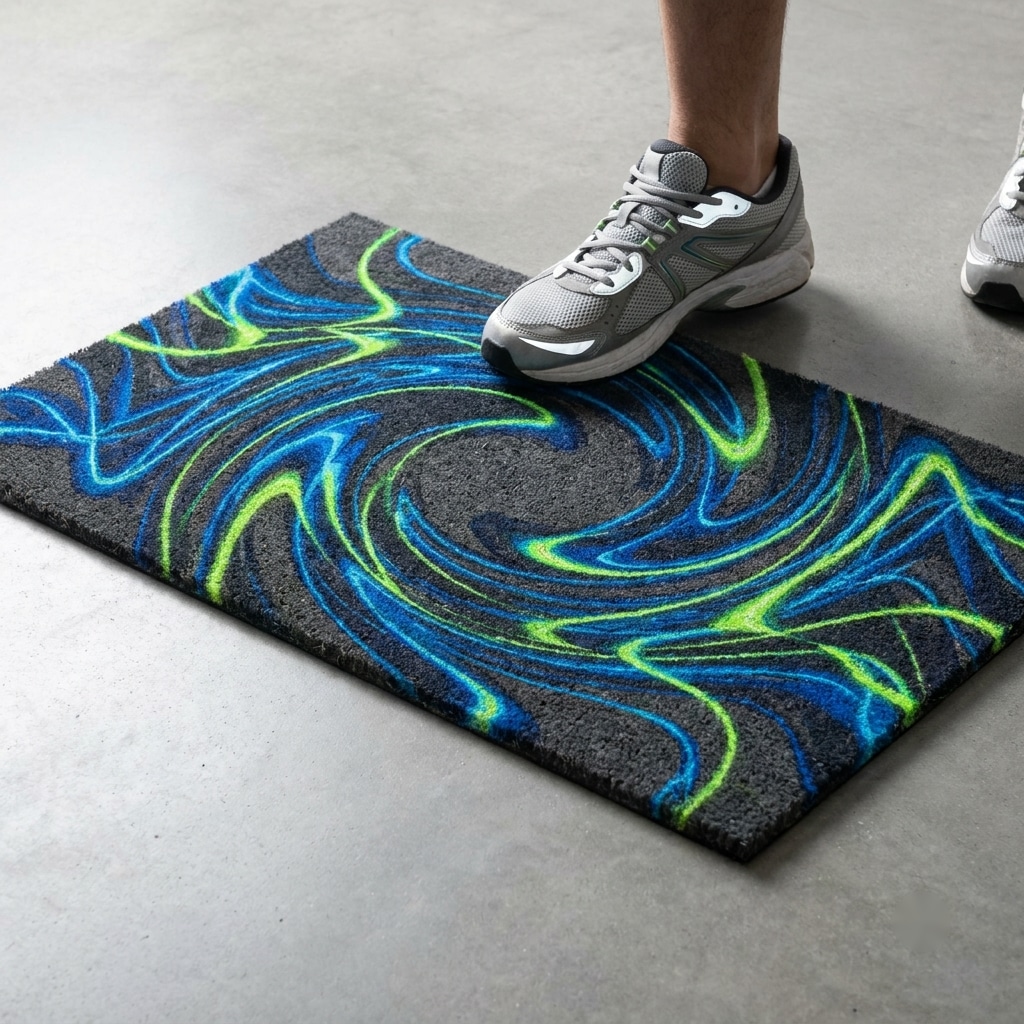 Energetic Motion Pulse Doormat with Vibrant Abstract Design