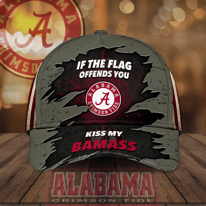 Alabama Crimson Tide USA Flag If The Flag Offends You Kiss My Bamass Baseball Cap CNI2103