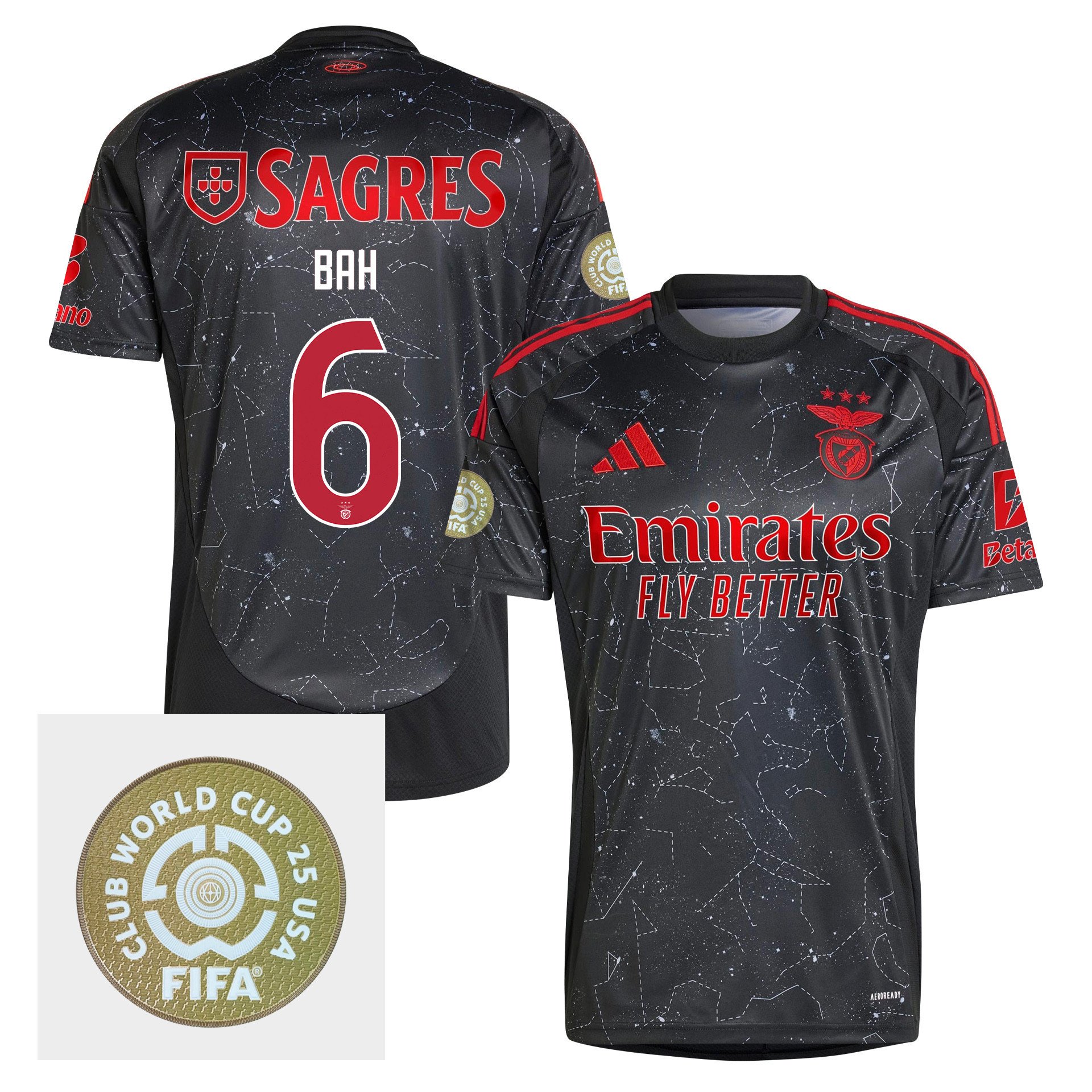 Alexander Bah 6 S.L. Benfica 2024/25 FIFA Club World Cup 25 USA Patch Away Men Jersey - Black
