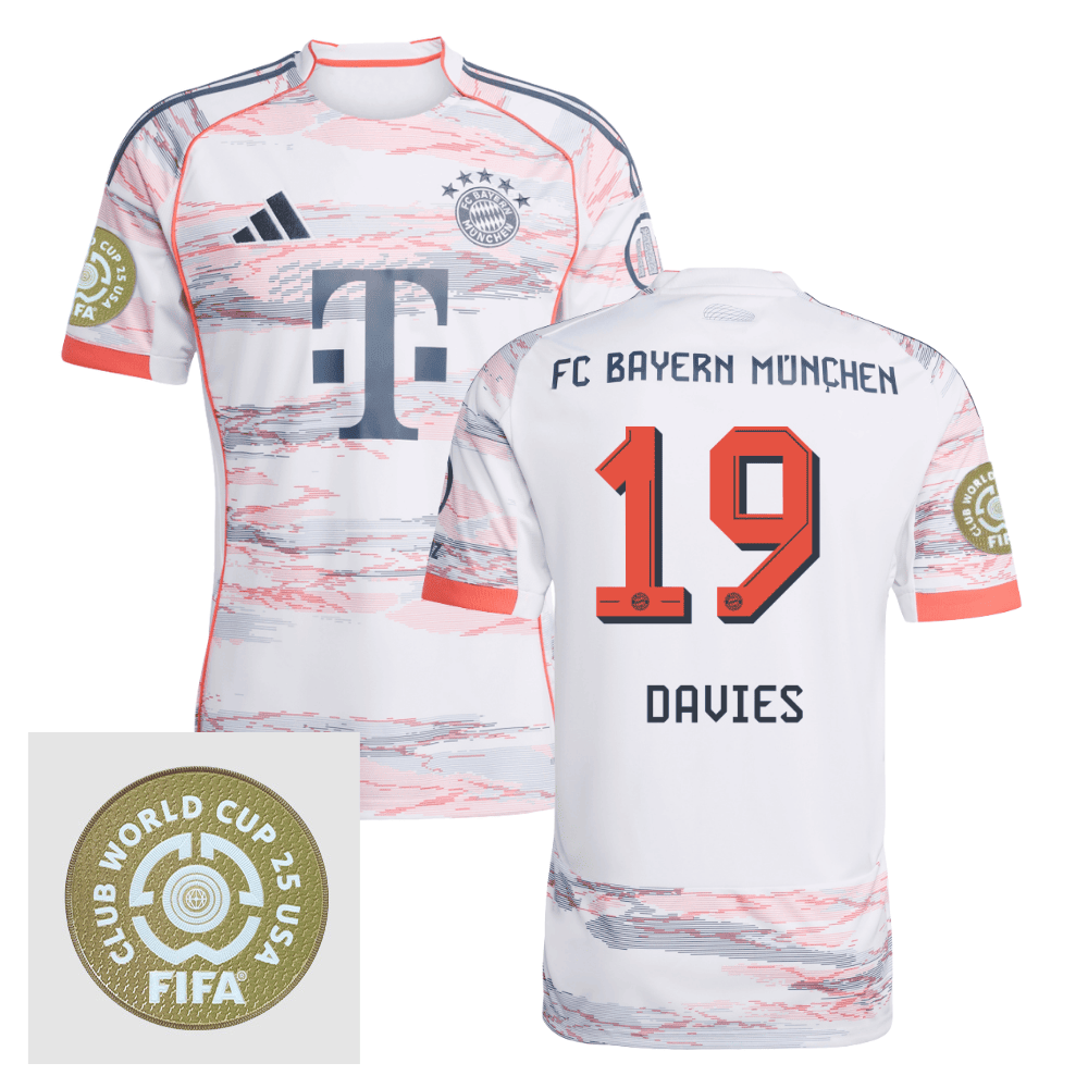 Alphonso Davies 19 Bayern Munich 2025/26 FIFA Club World Cup 25 USA Patch Away Men Jersey - White