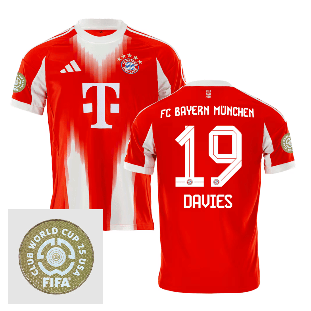 Alphonso Davies 19 Bayern Munich 2025/26 FIFA Club World Cup 25 USA Patch Home Men Jersey - Red