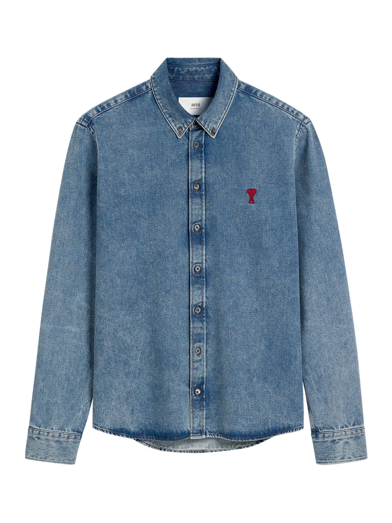 Ami Paris BLUE DENIM BUTTON-DOWN AMI DE COEUR SHIRT