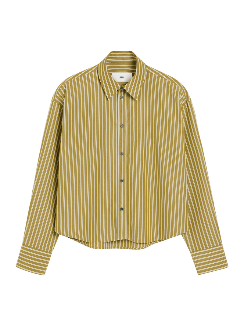Ami Paris KHAKI COTTON CROPPED OVERSIZED SHIRT