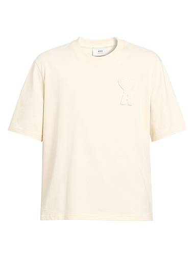 AMI Paris Logo Cotton Crewneck T-Shirt White Cream