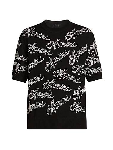 Amiri Embroidered Script Logo Wool T-Shirt Black