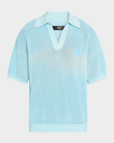 Amiri Men's Cotton Knit Johnny Collar Polo Shirt Ice blue